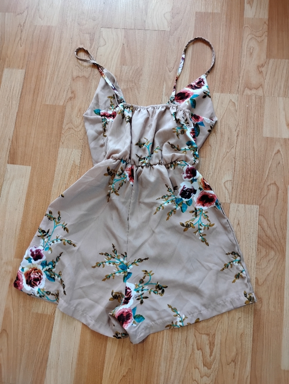 Beige Floral Wrap Romper Tie Waist Summer Playsuit